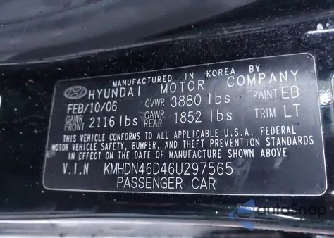 2006 Hyundai Elantra Gls/Limited из США, поврежденный, VIN KMHDN46D46U297565